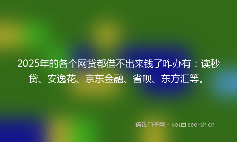 2025年的各个网贷都借不出来钱了咋办有：读秒贷、安逸花、京东金融、省呗、东方汇等。