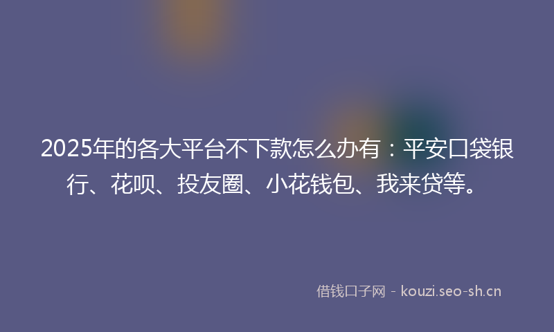 2025年的各大平台不下款怎么办有：平安口袋银行、花呗、投友圈、小花钱包、我来贷等。