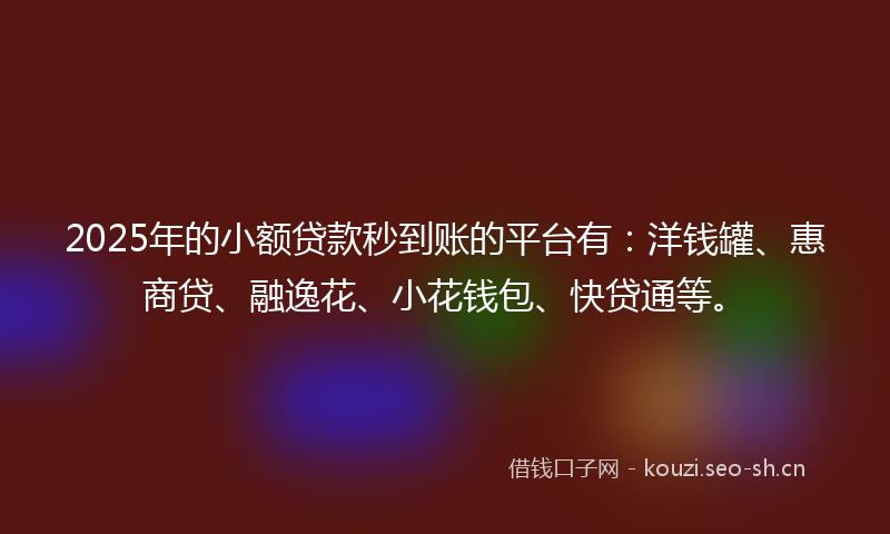 2025年的小额贷款秒到账的平台有：洋钱罐、惠商贷、融逸花、小花钱包、快贷通等。