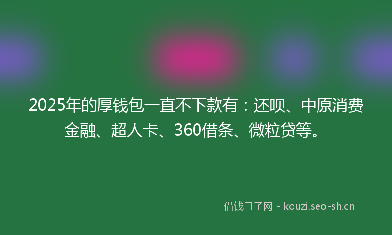 2025年的厚钱包一直不下款有：还呗、中原消费金融、超人卡、360借条、微粒贷等。