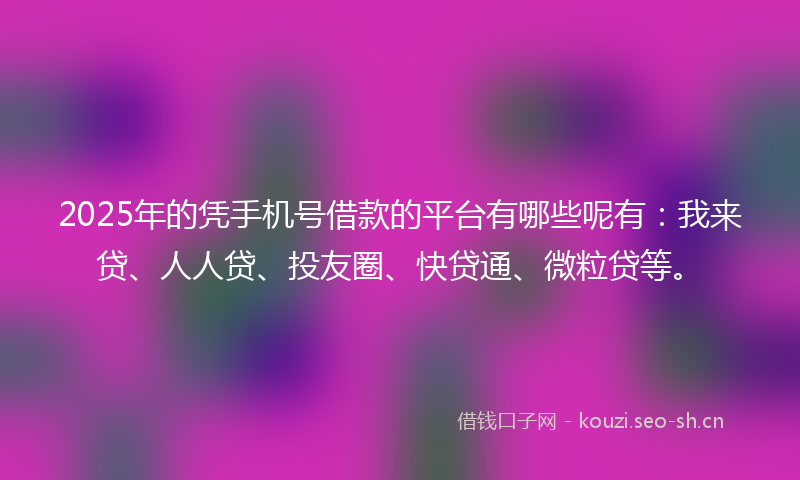 2025年的凭手机号借款的平台有哪些呢有：我来贷、人人贷、投友圈、快贷通、微粒贷等。