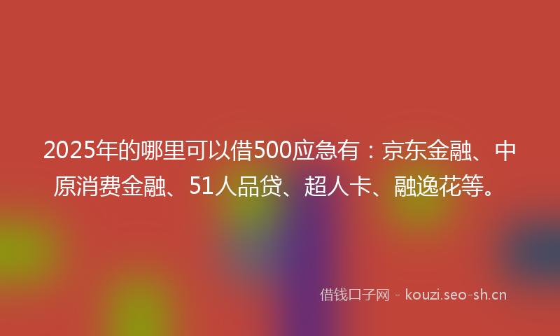 2025年的哪里可以借500应急有：京东金融、中原消费金融、51人品贷、超人卡、融逸花等。