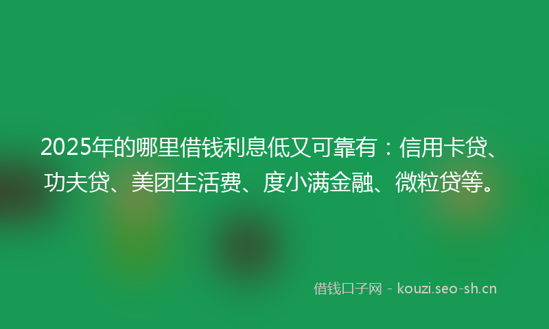 2025年的哪里借钱利息低又可靠有：信用卡贷、功夫贷、美团生活费、度小满金融、微粒贷等。