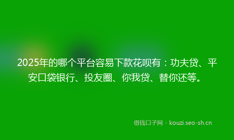 2025年的哪个平台容易下款花呗有：功夫贷、平安口袋银行、投友圈、你我贷、替你还等。