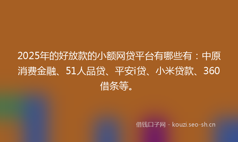 2025年的好放款的小额网贷平台有哪些有：中原消费金融、51人品贷、平安i贷、小米贷款、360借条等。