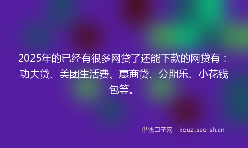 2025年的已经有很多网贷了还能下款的网贷有：功夫贷、美团生活费、惠商贷、分期乐、小花钱包等。