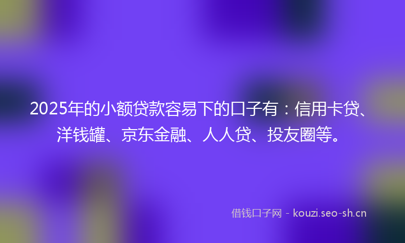 2025年的小额贷款容易下的口子有：信用卡贷、洋钱罐、京东金融、人人贷、投友圈等。
