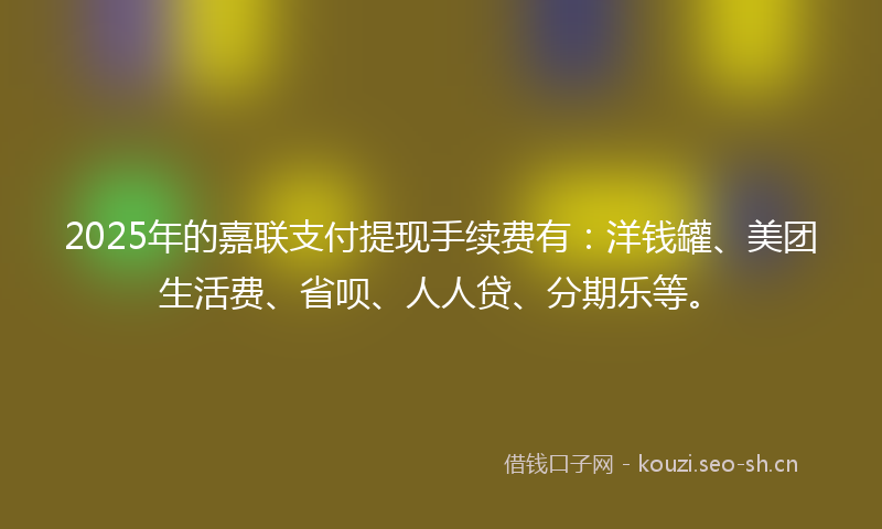 2025年的嘉联支付提现手续费有：洋钱罐、美团生活费、省呗、人人贷、分期乐等。