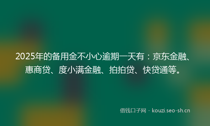 2025年的备用金不小心逾期一天有：京东金融、惠商贷、度小满金融、拍拍贷、快贷通等。