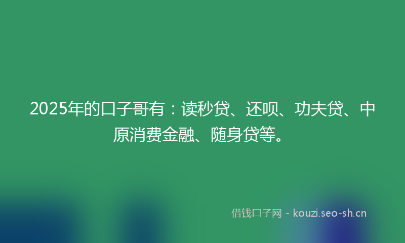 2025年的口子哥有：读秒贷、还呗、功夫贷、中原消费金融、随身贷等。