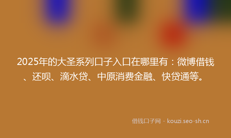 2025年的大圣系列口子入口在哪里有：微博借钱、还呗、滴水贷、中原消费金融、快贷通等。