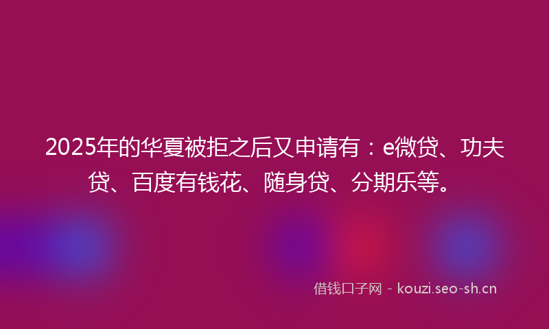 2025年的华夏被拒之后又申请有：e微贷、功夫贷、百度有钱花、随身贷、分期乐等。