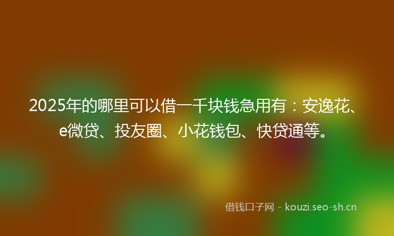 2025年的哪里可以借一千块钱急用有：安逸花、e微贷、投友圈、小花钱包、快贷通等。
