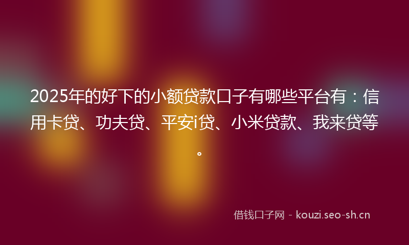 2025年的好下的小额贷款口子有哪些平台有：信用卡贷、功夫贷、平安i贷、小米贷款、我来贷等。