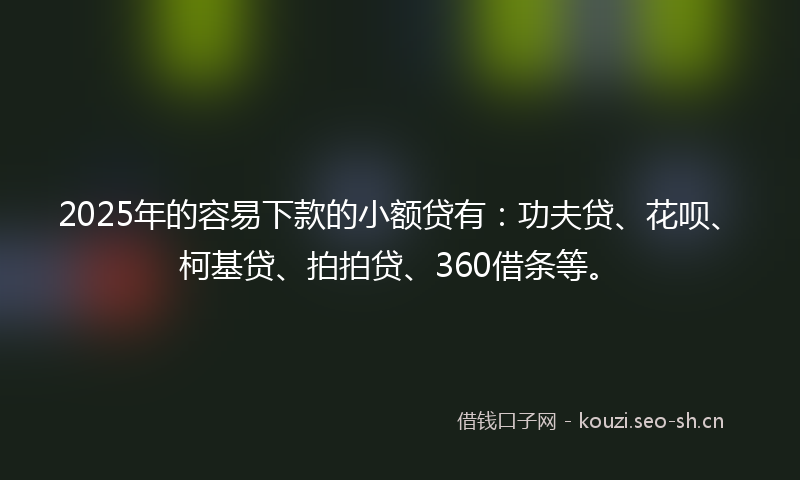 2025年的容易下款的小额贷有：功夫贷、花呗、柯基贷、拍拍贷、360借条等。