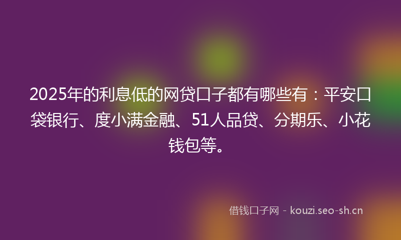2025年的利息低的网贷口子都有哪些有：平安口袋银行、度小满金融、51人品贷、分期乐、小花钱包等。