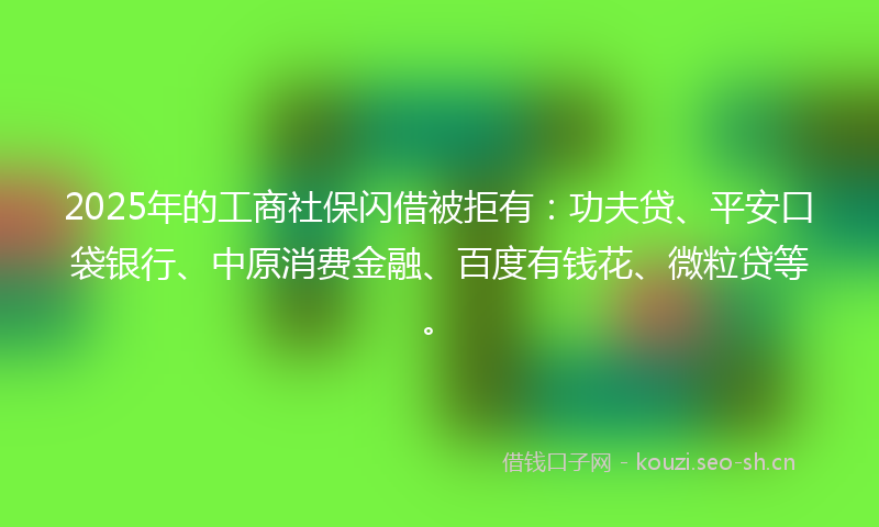 2025年的工商社保闪借被拒有：功夫贷、平安口袋银行、中原消费金融、百度有钱花、微粒贷等。