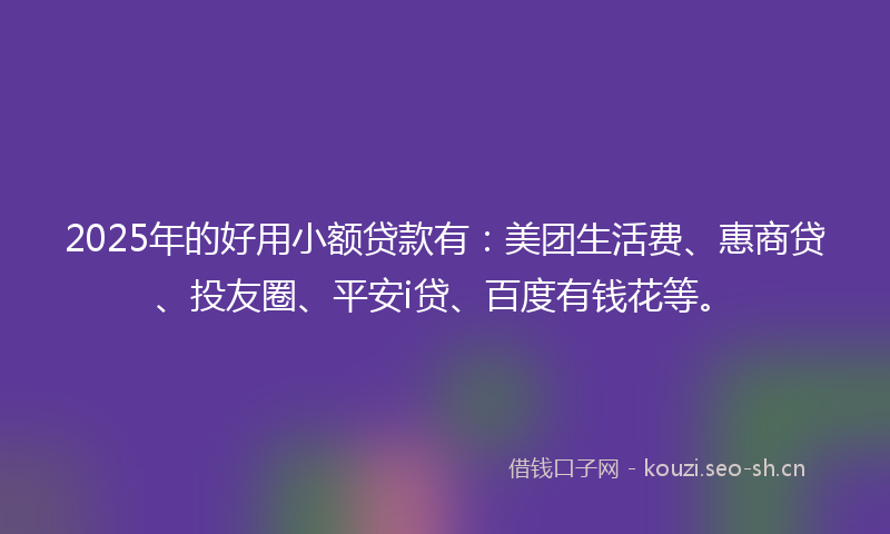 2025年的好用小额贷款有：美团生活费、惠商贷、投友圈、平安i贷、百度有钱花等。