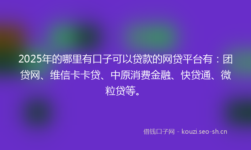 2025年的哪里有口子可以贷款的网贷平台有:团贷网、维信卡卡贷、中原消费金融、快贷通、微粒贷等。
