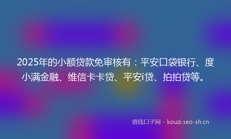 2025年的小额贷款免审核有：平安口袋银行、度小满金融、维信卡卡贷、平安i贷、拍拍贷等。