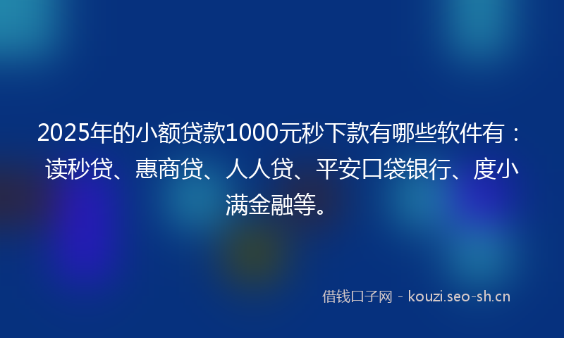 2025年的小额贷款1000元秒下款有哪些软件有:读秒贷、惠商贷、人人贷、平安口袋银行、度小满金融等。