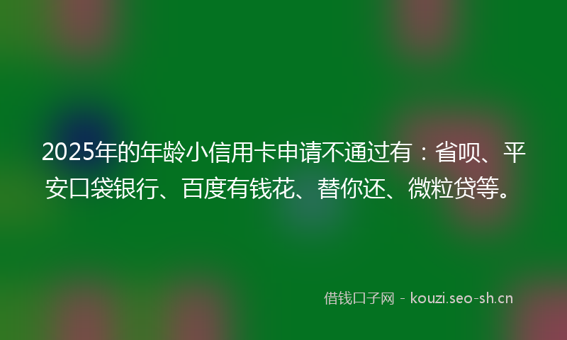 2025年的年龄小信用卡申请不通过有：省呗、平安口袋银行、百度有钱花、替你还、微粒贷等。