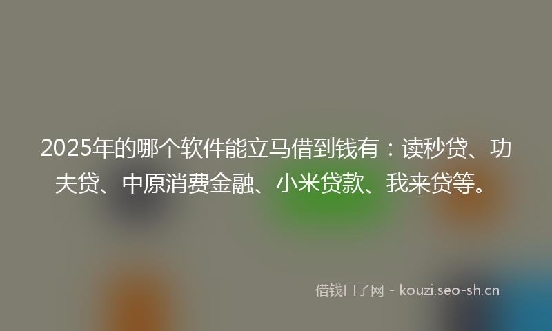 2025年的哪个软件能立马借到钱有:读秒贷、功夫贷、中原消费金融、小米贷款、我来贷等。
