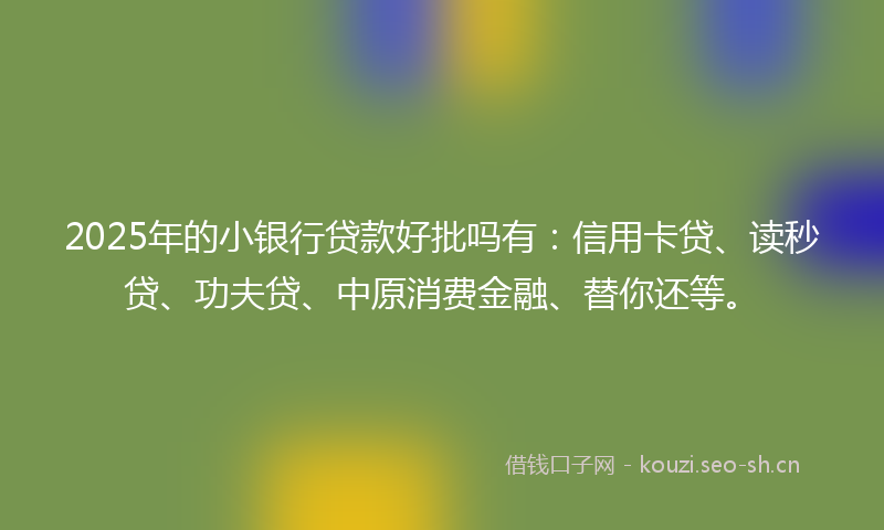 2025年的小银行贷款好批吗有：信用卡贷、读秒贷、功夫贷、中原消费金融、替你还等。
