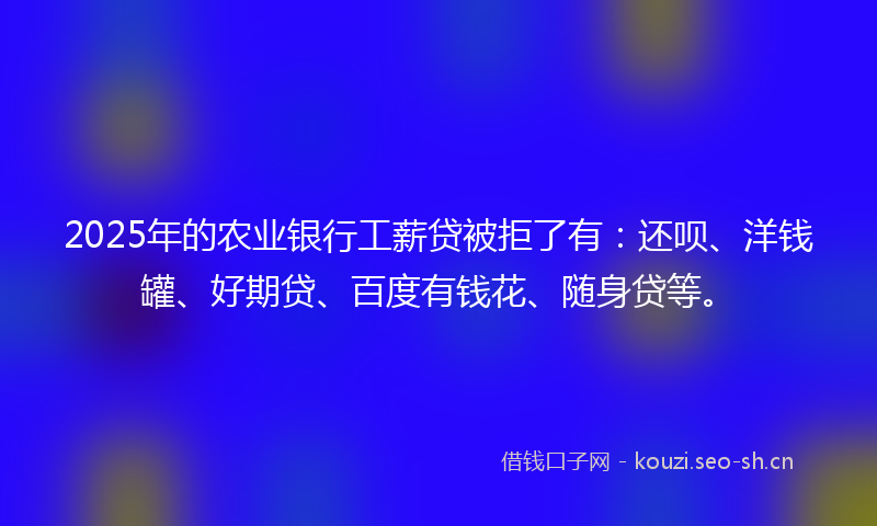 2025年的农业银行工薪贷被拒了有:还呗、洋钱罐、好期贷、百度有钱花、随身贷等。