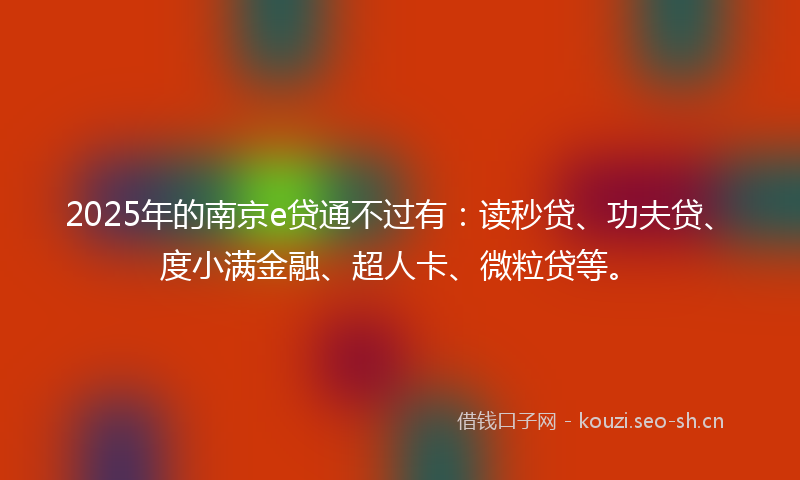 2025年的南京e贷通不过有：读秒贷、功夫贷、度小满金融、超人卡、微粒贷等。