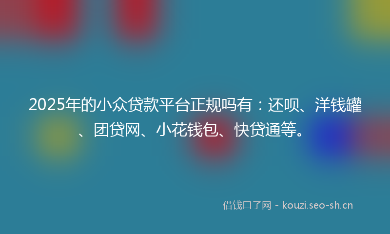 2025年的小众贷款平台正规吗有：还呗、洋钱罐、团贷网、小花钱包、快贷通等。