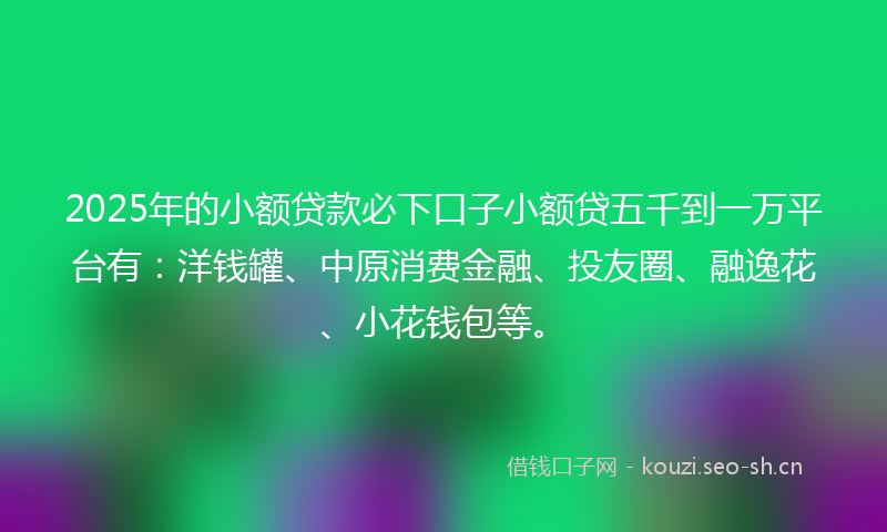 2025年的小额贷款必下口子小额贷五千到一万平台有：洋钱罐、中原消费金融、投友圈、融逸花、小花钱包等。