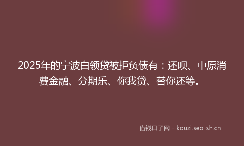 2025年的宁波白领贷被拒负债有：还呗、中原消费金融、分期乐、你我贷、替你还等。