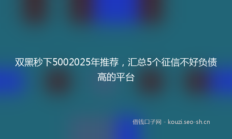 双黑秒下5002025年推荐，汇总5个征信不好负债高的平台