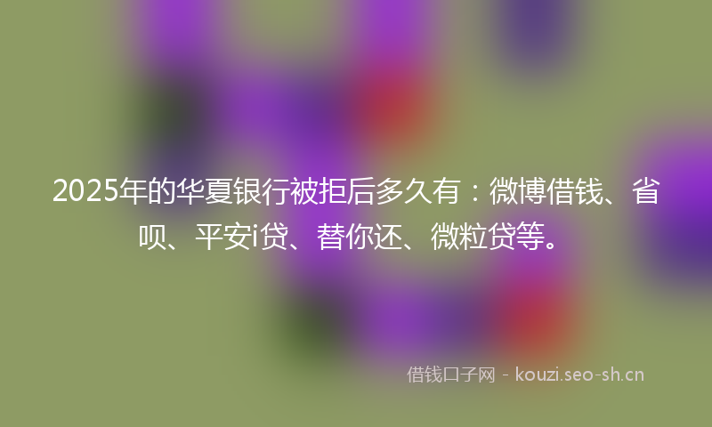 2025年的华夏银行被拒后多久有：微博借钱、省呗、平安i贷、替你还、微粒贷等。