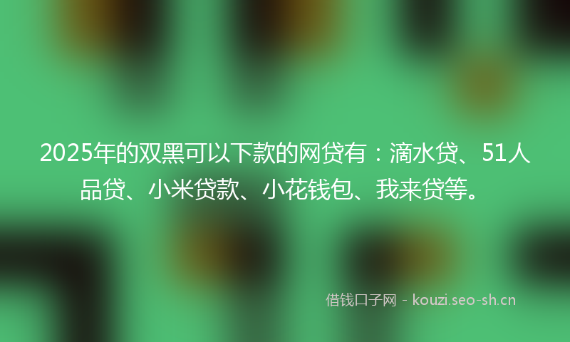 2025年的双黑可以下款的网贷有：滴水贷、51人品贷、小米贷款、小花钱包、我来贷等。