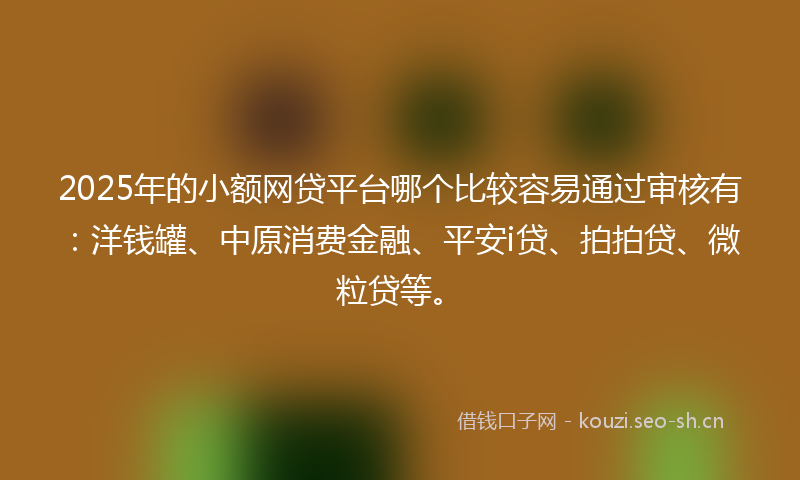 2025年的小额网贷平台哪个比较容易通过审核有：洋钱罐、中原消费金融、平安i贷、拍拍贷、微粒贷等。