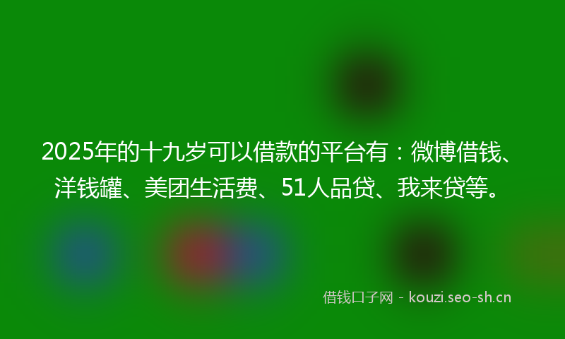 2025年的十九岁可以借款的平台有：微博借钱、洋钱罐、美团生活费、51人品贷、我来贷等。