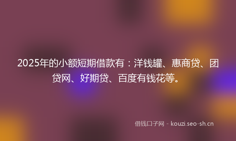 2025年的小额短期借款有：洋钱罐、惠商贷、团贷网、好期贷、百度有钱花等。