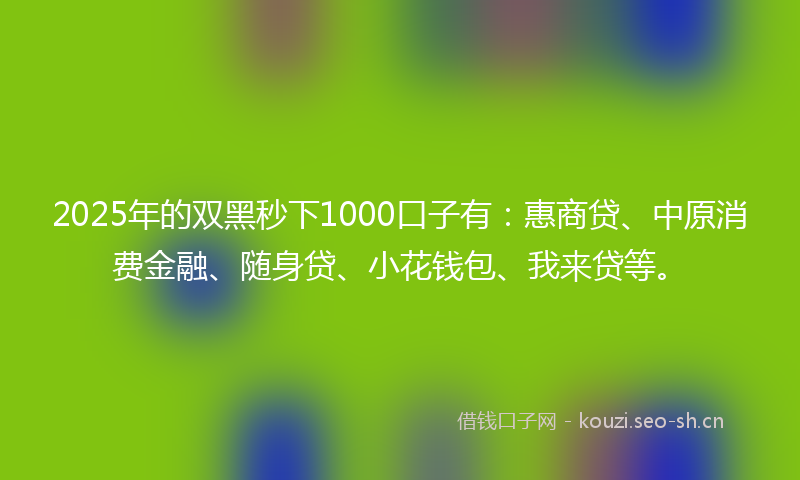 2025年的双黑秒下1000口子有：惠商贷、中原消费金融、随身贷、小花钱包、我来贷等。