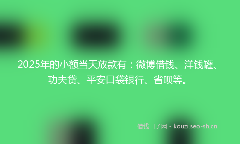 2025年的小额当天放款有：微博借钱、洋钱罐、功夫贷、平安口袋银行、省呗等。