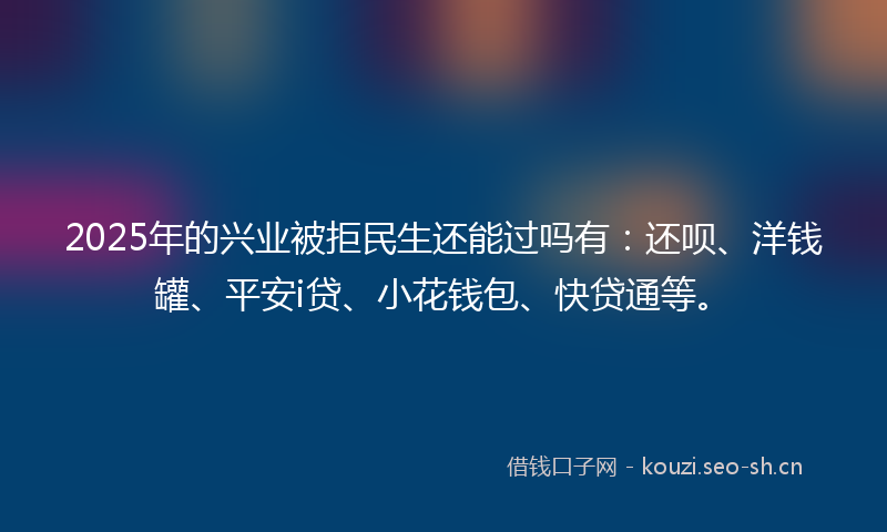 2025年的兴业被拒民生还能过吗有：还呗、洋钱罐、平安i贷、小花钱包、快贷通等。