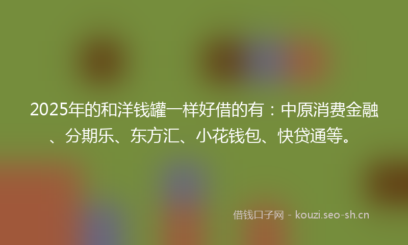 2025年的和洋钱罐一样好借的有：中原消费金融、分期乐、东方汇、小花钱包、快贷通等。