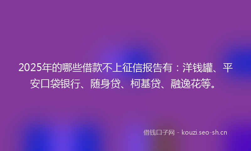 2025年的哪些借款不上征信报告有：洋钱罐、平安口袋银行、随身贷、柯基贷、融逸花等。