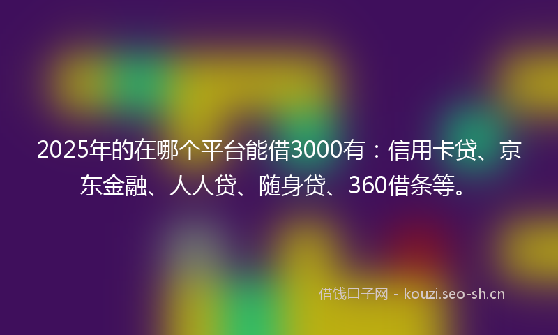 2025年的在哪个平台能借3000有：信用卡贷、京东金融、人人贷、随身贷、360借条等。