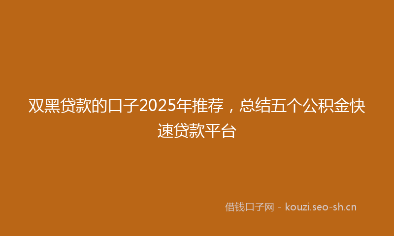 双黑贷款的口子2025年推荐，总结五个公积金快速贷款平台
