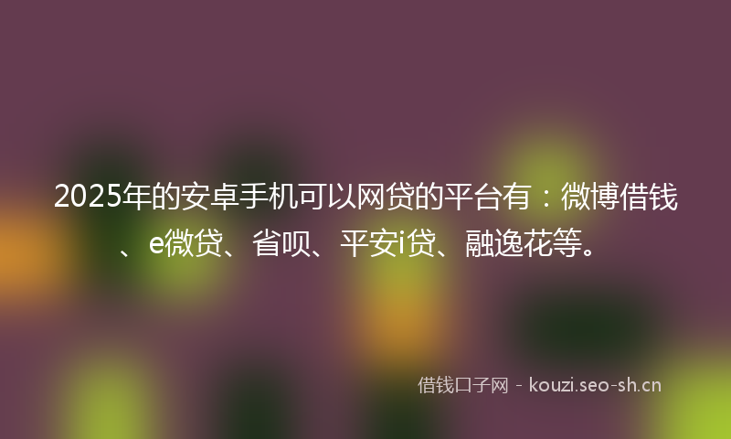 2025年的安卓手机可以网贷的平台有：微博借钱、e微贷、省呗、平安i贷、融逸花等。