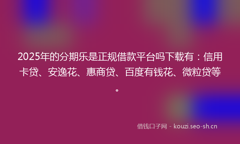 2025年的分期乐是正规借款平台吗下载有：信用卡贷、安逸花、惠商贷、百度有钱花、微粒贷等。