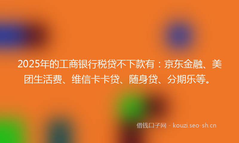 2025年的工商银行税贷不下款有：京东金融、美团生活费、维信卡卡贷、随身贷、分期乐等。