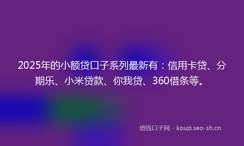 2025年的小额贷口子系列最新有：信用卡贷、分期乐、小米贷款、你我贷、360借条等。